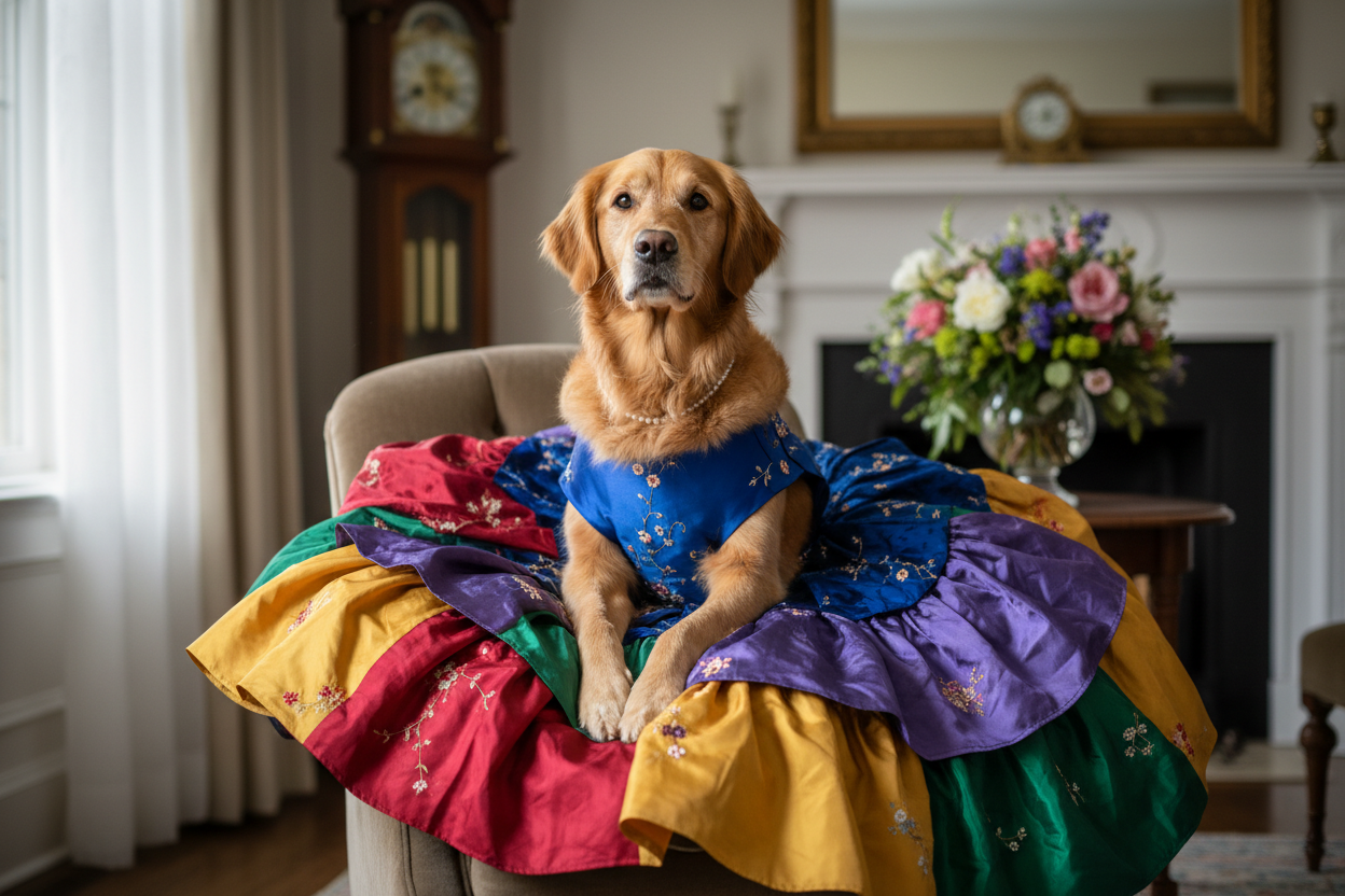 Dog wearing a dress